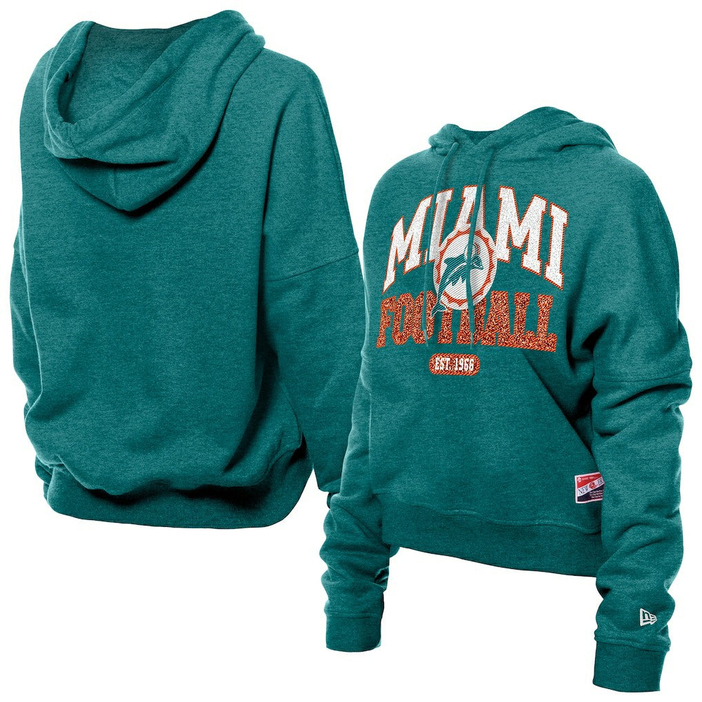 Miami Dolphins New Era Women's Throwback Boxy Hoodie Sweatshirt - Aqua Hoodies