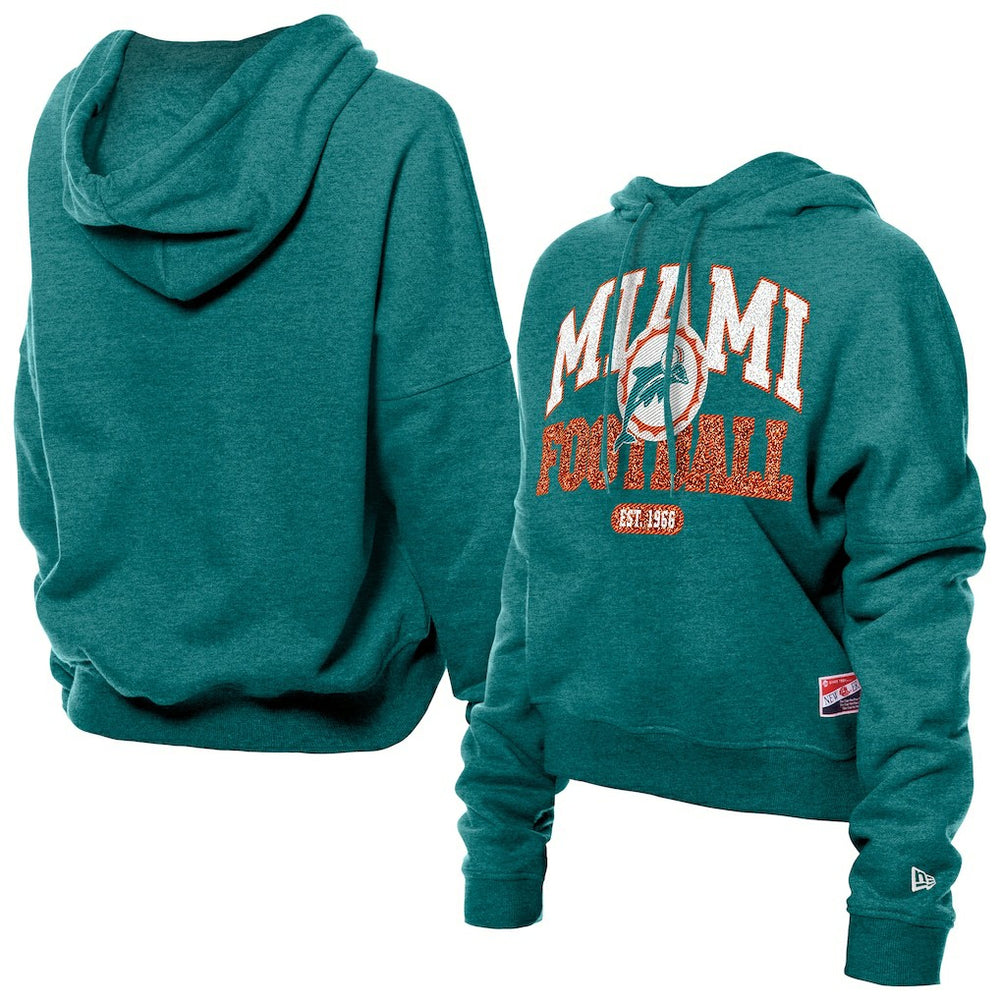 Miami Dolphins New Era Women's Throwback Boxy Hoodie Sweatshirt - Aqua Hoodies