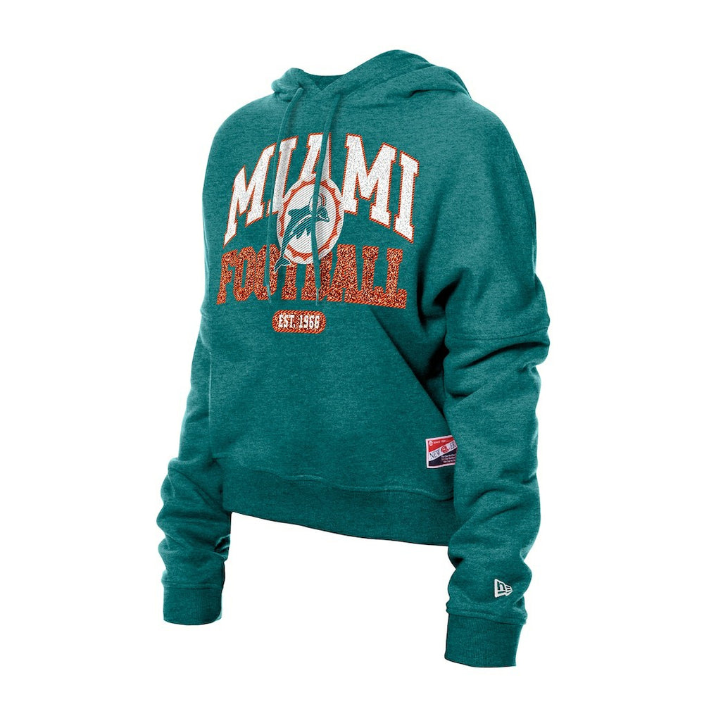 Miami Dolphins New Era Women's Throwback Boxy Hoodie Sweatshirt - Aqua Hoodies