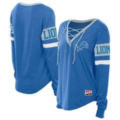 Detroit Lions New Era Women's Throwback Lace-Up Long-Sleeve T-Shirt - Blue T-shirts