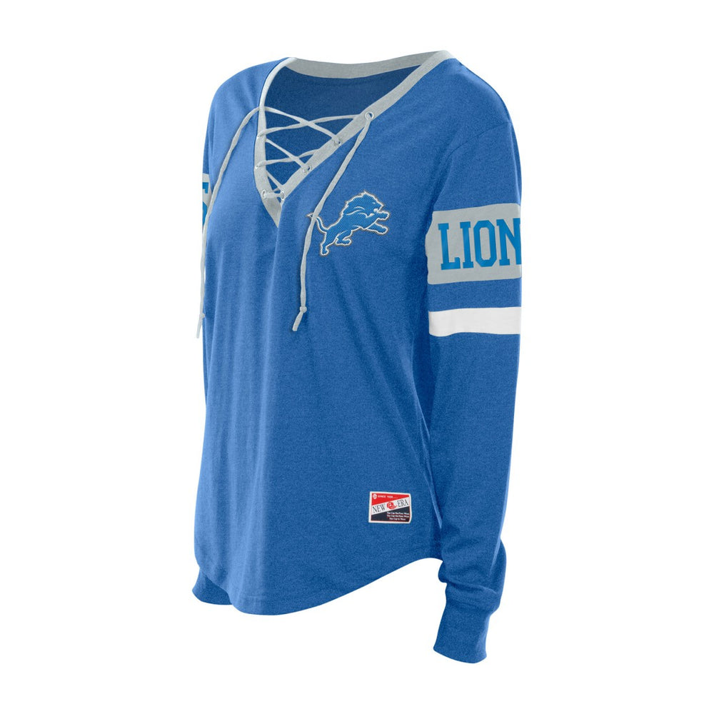 Detroit Lions New Era Women's Throwback Lace-Up Long-Sleeve T-Shirt - Blue T-shirts