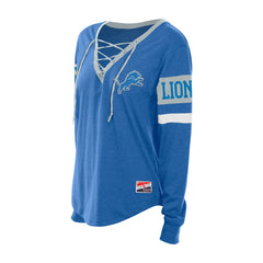 Detroit Lions New Era Women's Throwback Lace-Up Long-Sleeve T-Shirt - Blue T-shirts