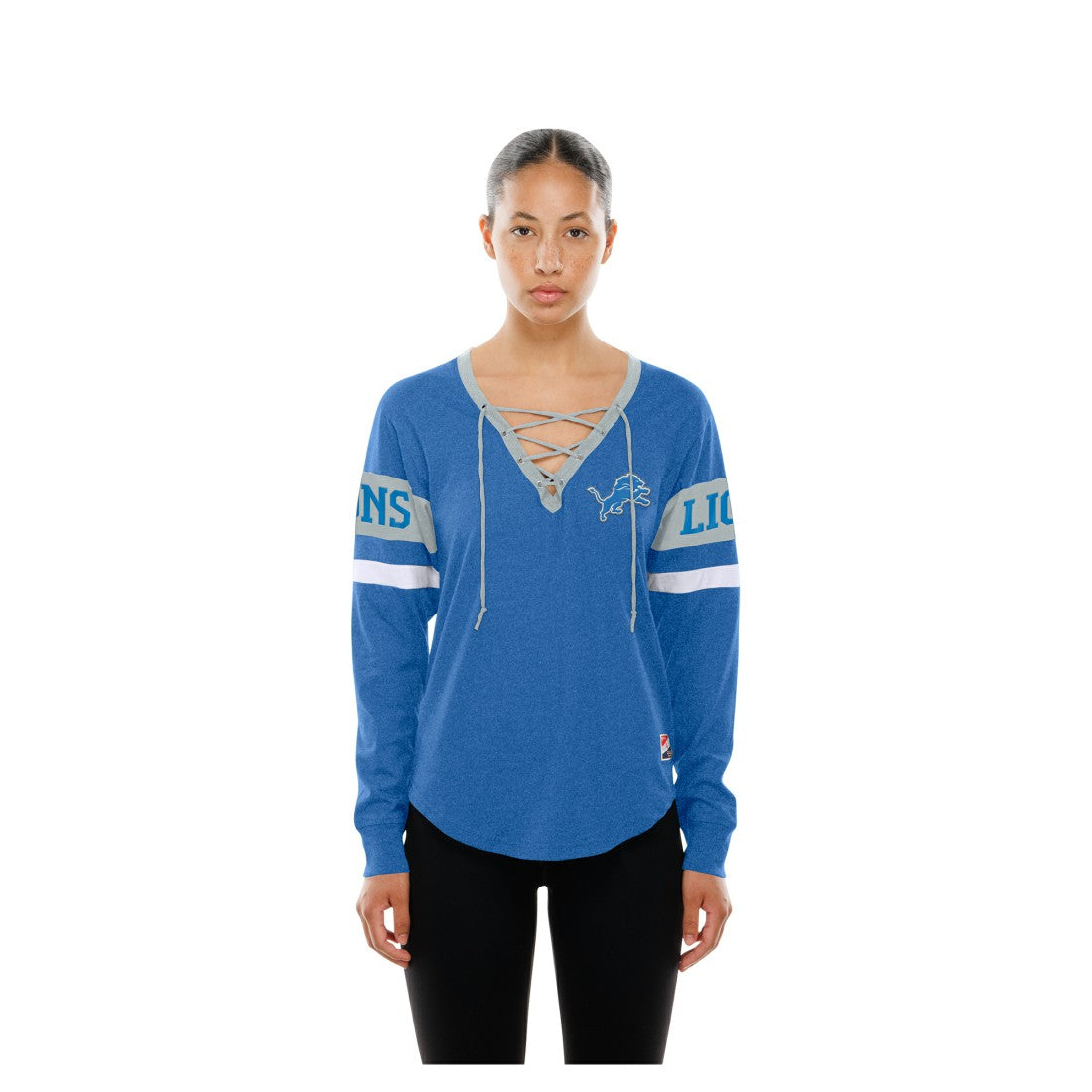 Detroit Lions New Era Women's Throwback Lace-Up Long-Sleeve T-Shirt - Blue T-shirts
