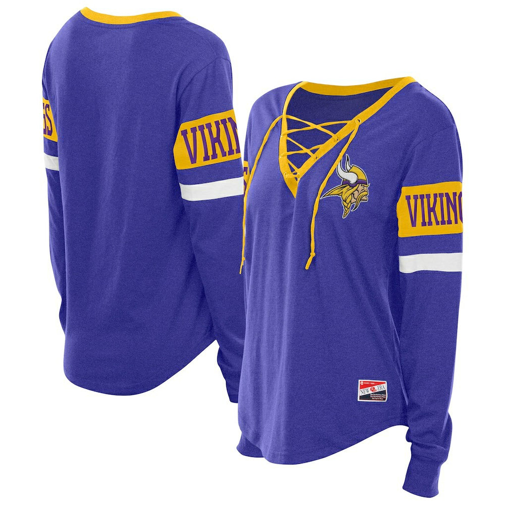 Minnesota Vikings New Era Women's Throwback Lace-Up Long-Sleeve T-Shirt - Purple T-shirts