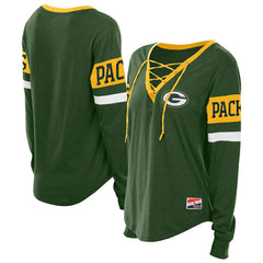 Green Bay Packers New Era Women's Throwback Lace-Up Long-Sleeve T-Shirt - Green T-shirts