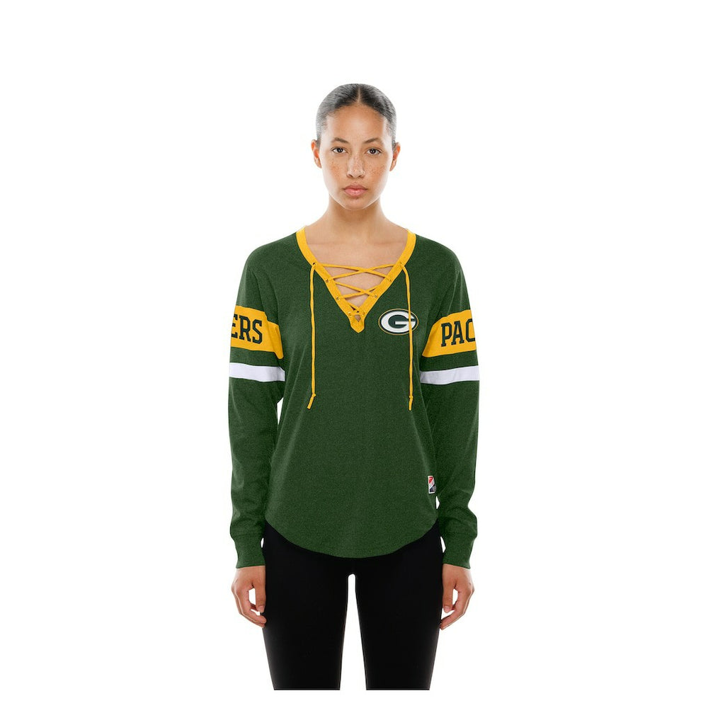 Green Bay Packers New Era Women's Throwback Lace-Up Long-Sleeve T-Shirt - Green T-shirts