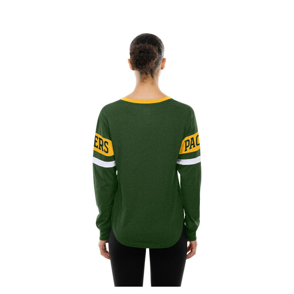 Green Bay Packers New Era Women's Throwback Lace-Up Long-Sleeve T-Shirt - Green T-shirts