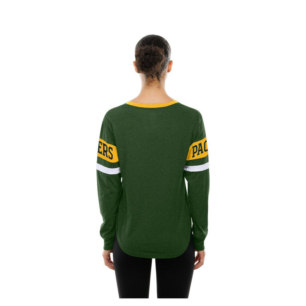 Green Bay Packers New Era Women's Throwback Lace-Up Long-Sleeve T-Shirt - Green T-shirts