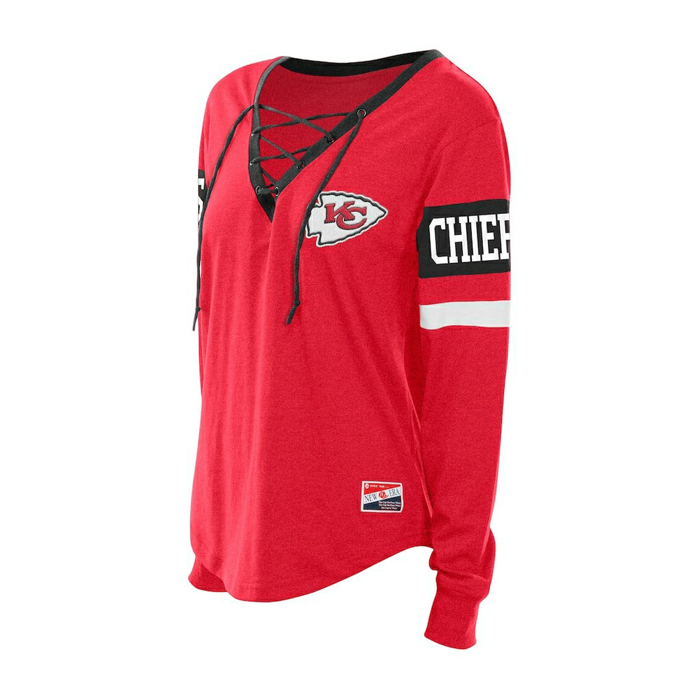 Kansas City Chiefs New Era Women's Throwback Lace-Up Long-Sleeve T-Shirt - Red T-shirts