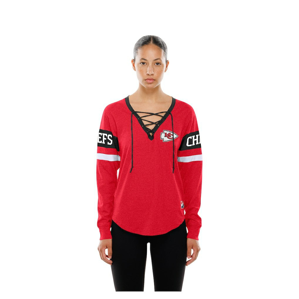 Kansas City Chiefs New Era Women's Throwback Lace-Up Long-Sleeve T-Shirt - Red T-shirts