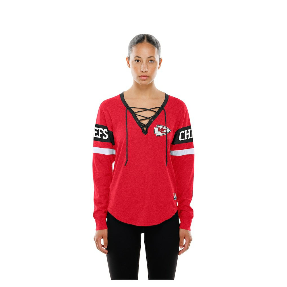 Kansas City Chiefs New Era Women's Throwback Lace-Up Long-Sleeve T-Shirt - Red T-shirts