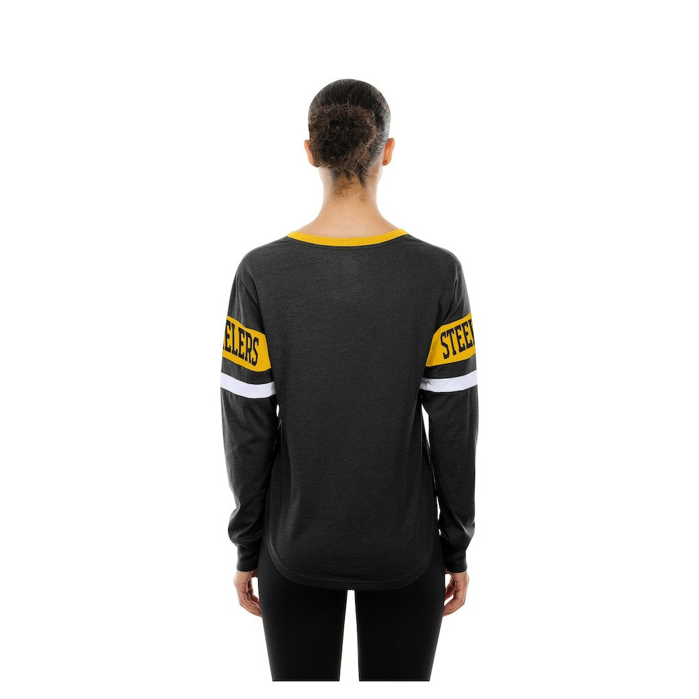 Pittsburgh Steelers New Era Women's Throwback Lace-Up Long-Sleeve T-Shirt - Black T-shirts
