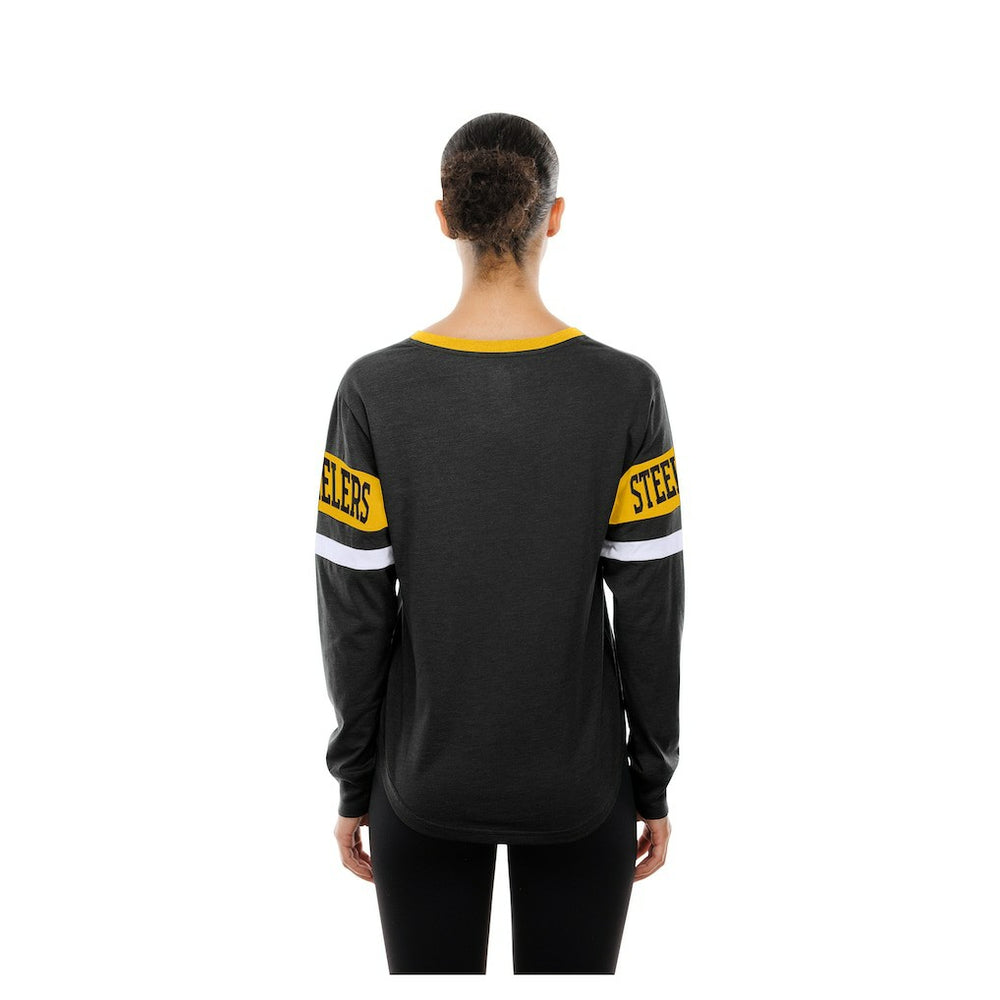 Pittsburgh Steelers New Era Women's Throwback Lace-Up Long-Sleeve T-Shirt - Black T-shirts