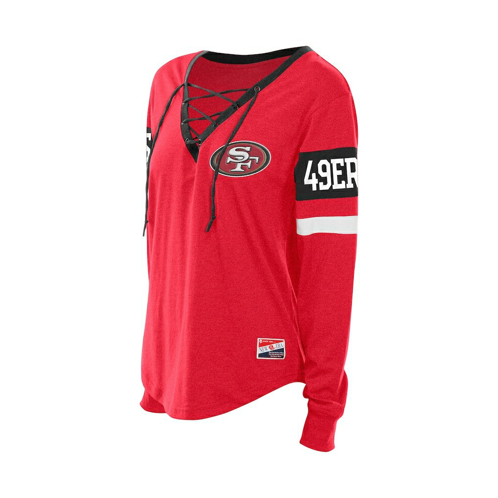 San Francisco 49ers New Era Women's Throwback Lace-Up Long-Sleeve T-Shirt - Scarlet T-shirts