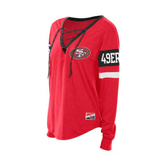 San Francisco 49ers New Era Women's Throwback Lace-Up Long-Sleeve T-Shirt - Scarlet T-shirts