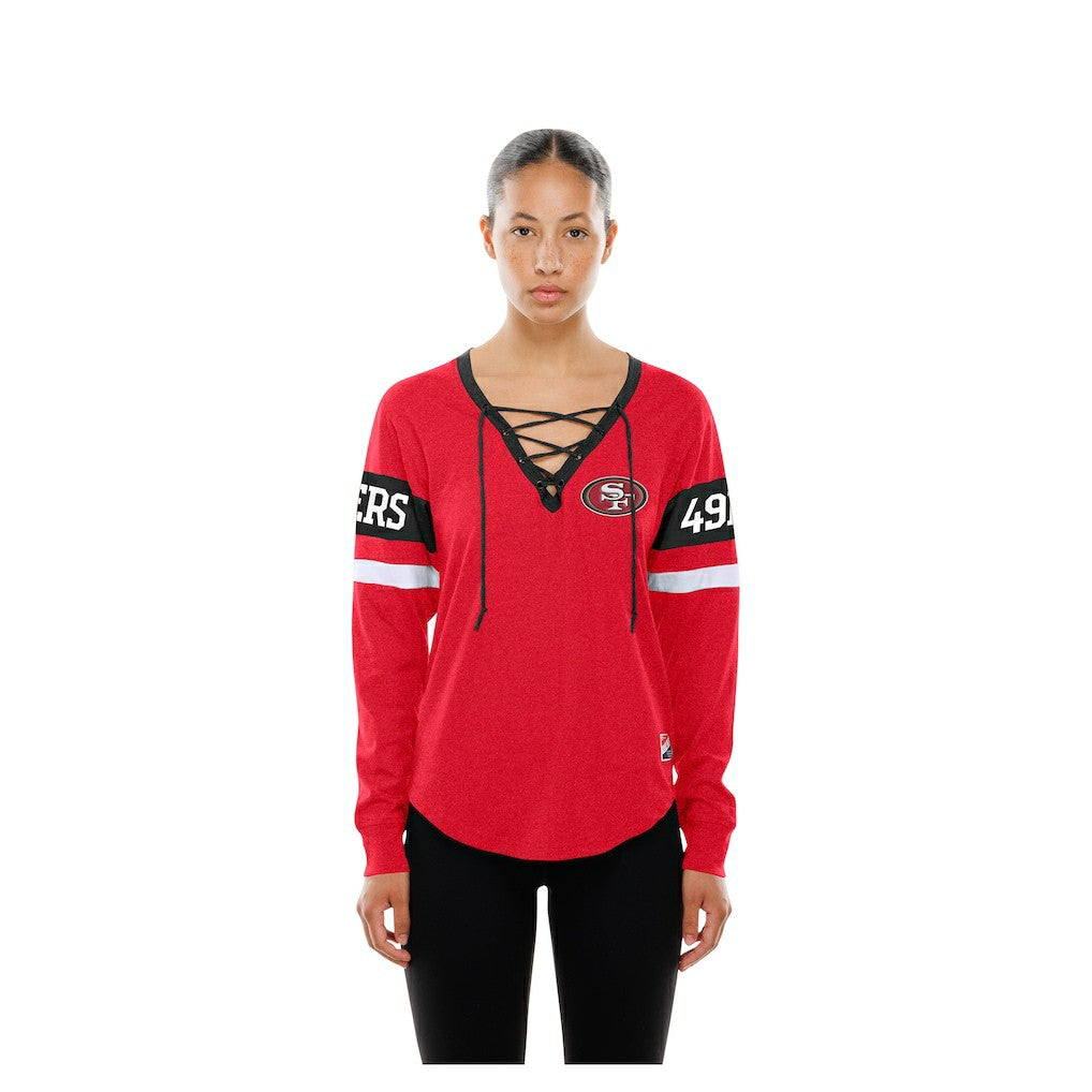 San Francisco 49ers New Era Women's Throwback Lace-Up Long-Sleeve T-Shirt - Scarlet T-shirts