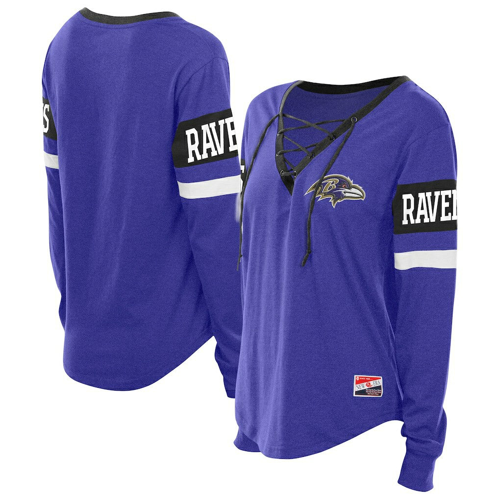 Baltimore Ravens New Era Women's Throwback Lace-Up Long-Sleeve T-Shirt - Purple T-shirts