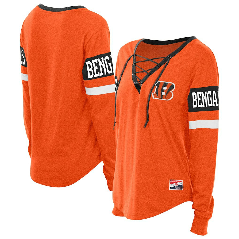 Cincinnati Bengals New Era Women's Throwback Lace-Up Long-Sleeve T-Shirt - Orange T-shirts