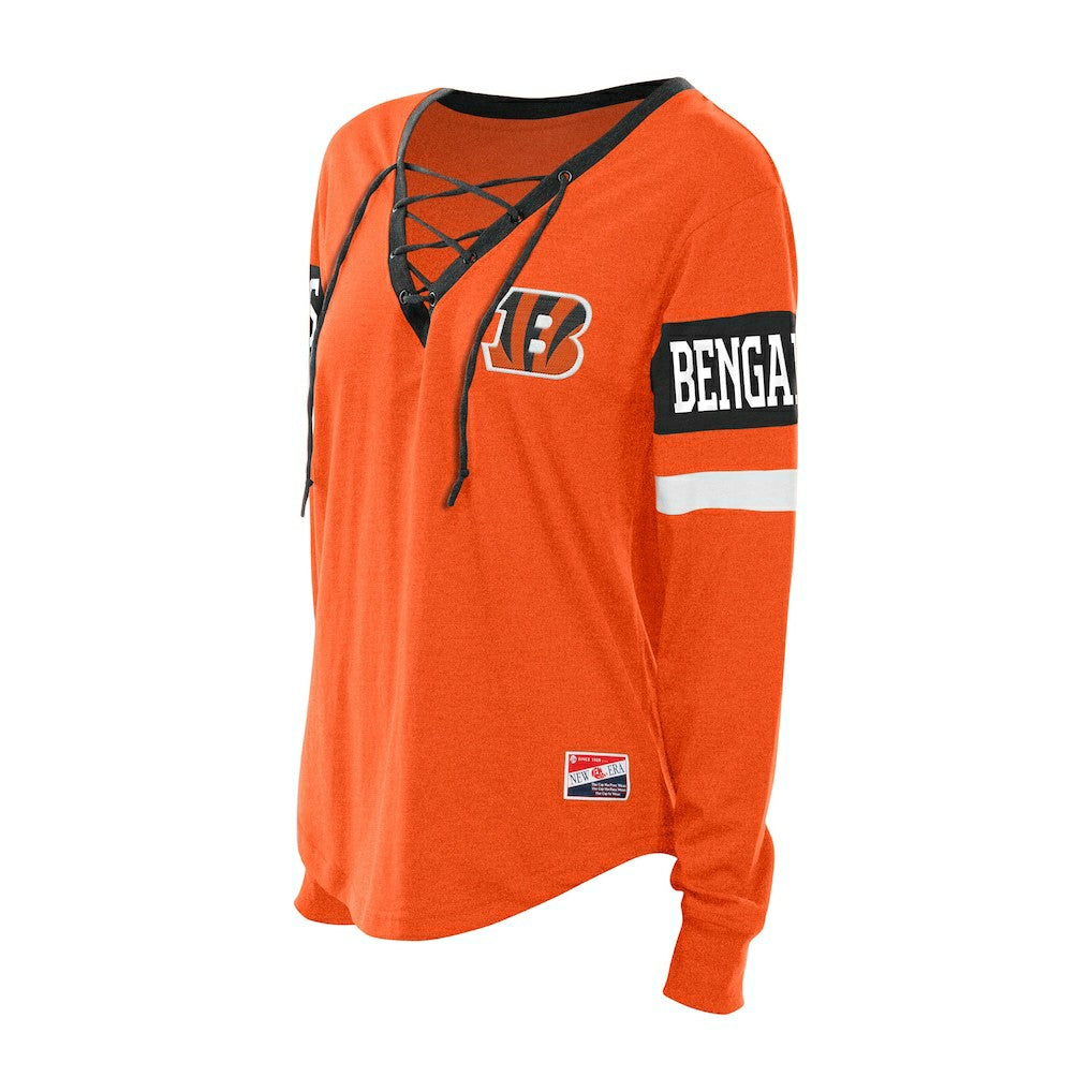 Cincinnati Bengals New Era Women's Throwback Lace-Up Long-Sleeve T-Shirt - Orange T-shirts