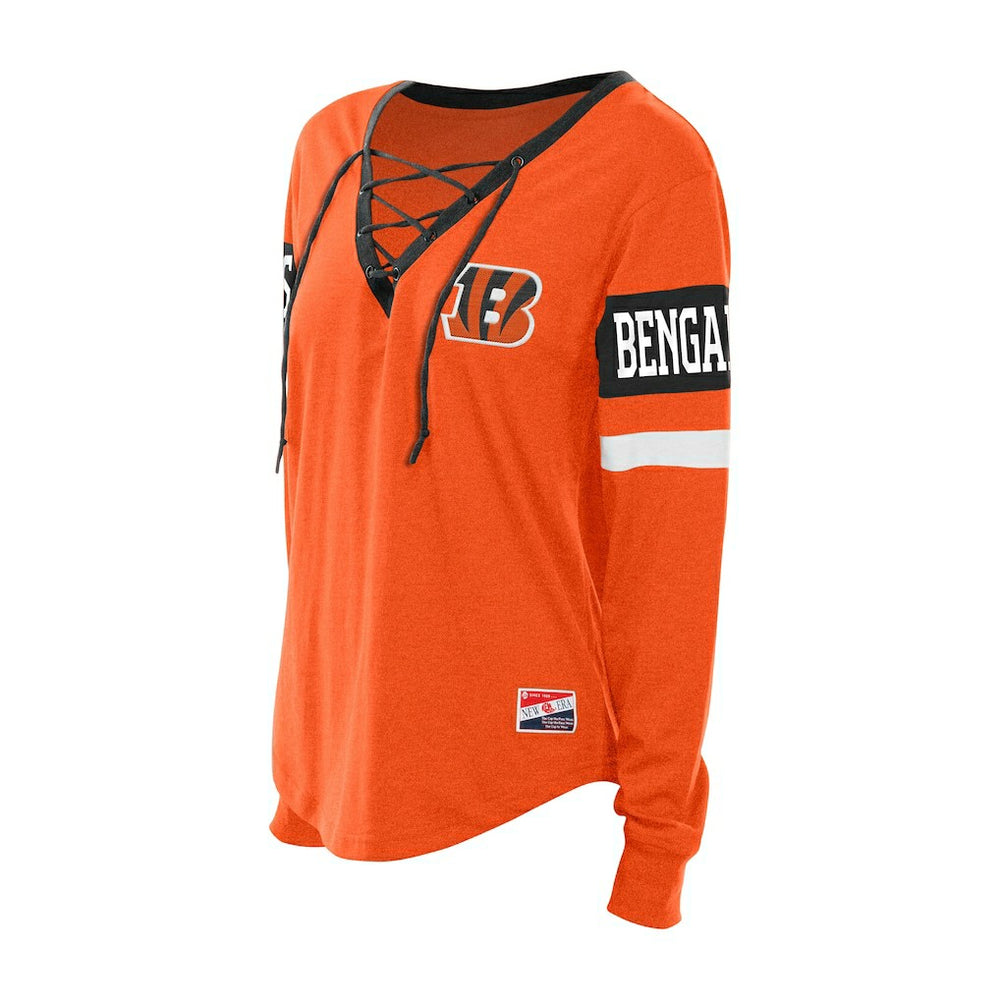 Cincinnati Bengals New Era Women's Throwback Lace-Up Long-Sleeve T-Shirt - Orange T-shirts