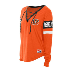 Cincinnati Bengals New Era Women's Throwback Lace-Up Long-Sleeve T-Shirt - Orange T-shirts