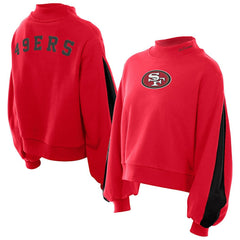 San Francisco 49ers New Era Women's Sport Night Mock Neck Balloon Sleeve Pullover Sweatshirt - Scarlet Pullover