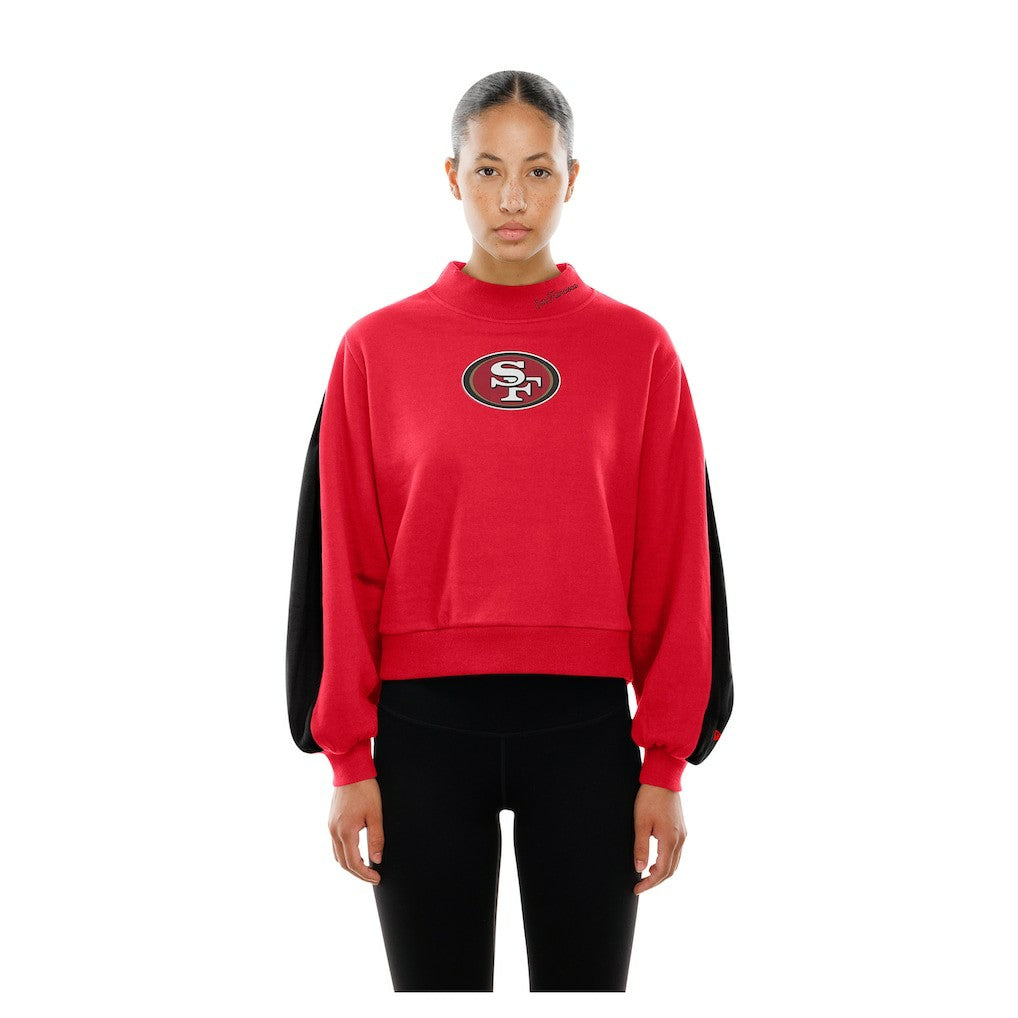 San Francisco 49ers New Era Women's Sport Night Mock Neck Balloon Sleeve Pullover Sweatshirt - Scarlet Pullover