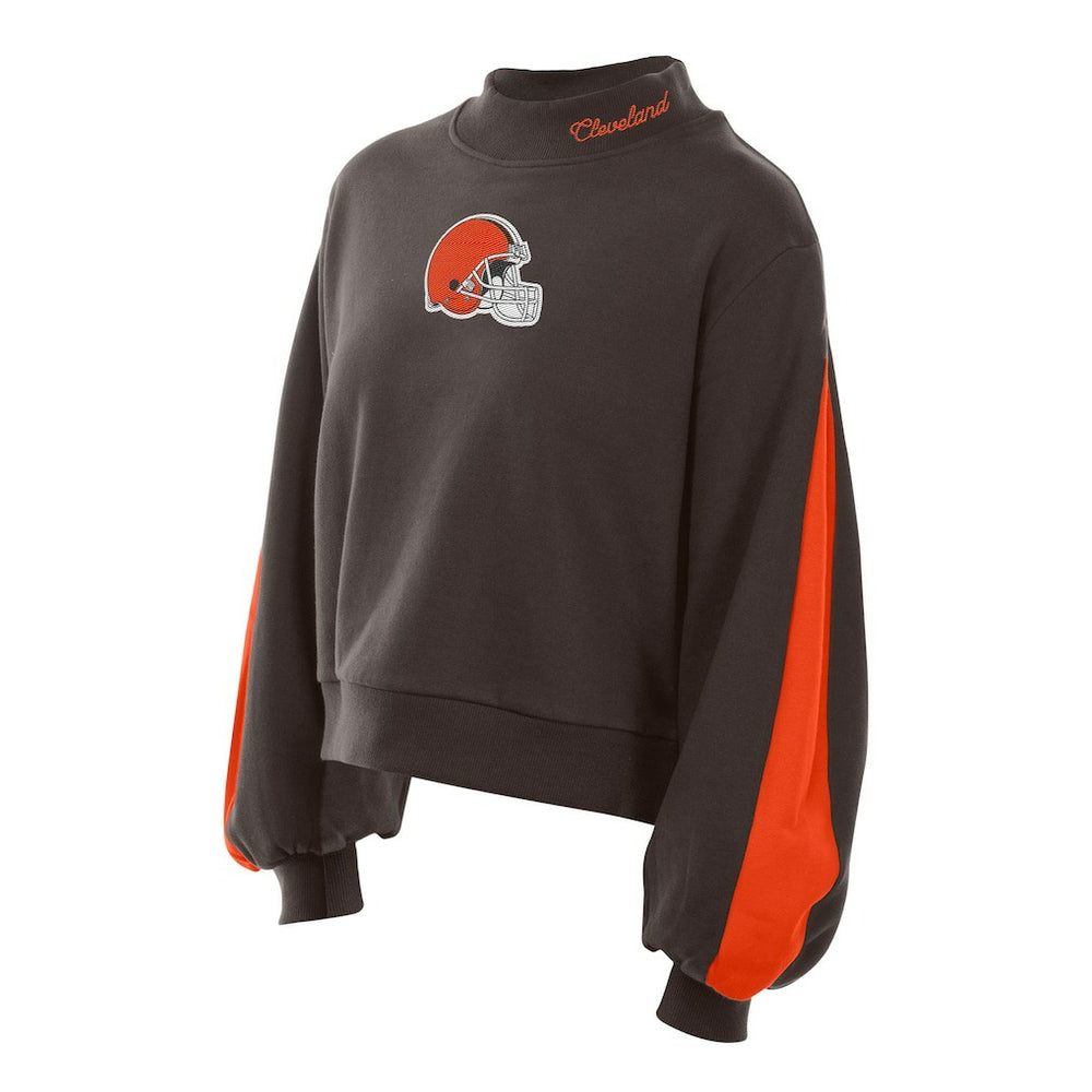 Cleveland Browns New Era Women's Sport Night Mock Neck Balloon Sleeve Pullover Sweatshirt - Brown Pullover