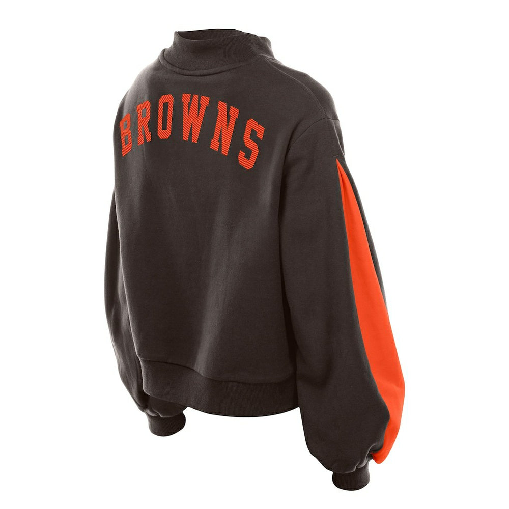 Cleveland Browns New Era Women's Sport Night Mock Neck Balloon Sleeve Pullover Sweatshirt - Brown Pullover