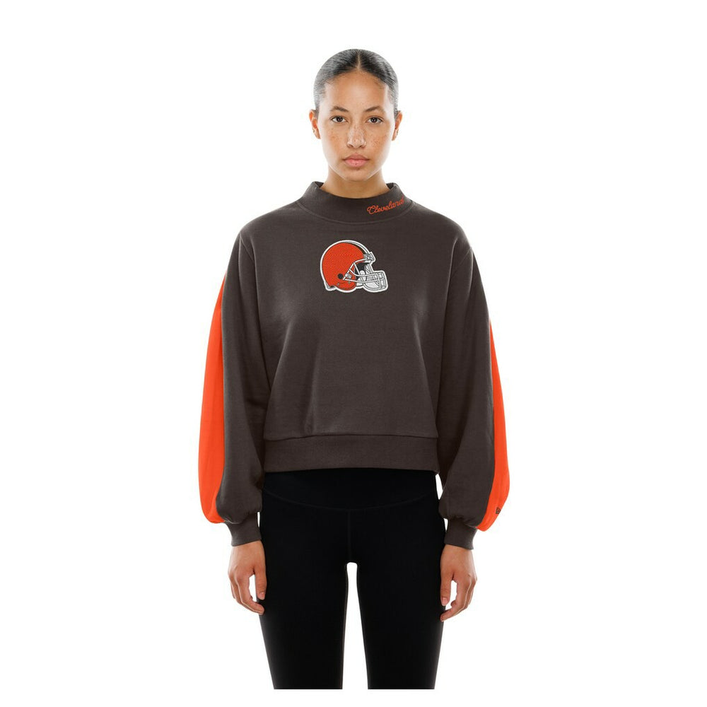 Cleveland Browns New Era Women's Sport Night Mock Neck Balloon Sleeve Pullover Sweatshirt - Brown Pullover