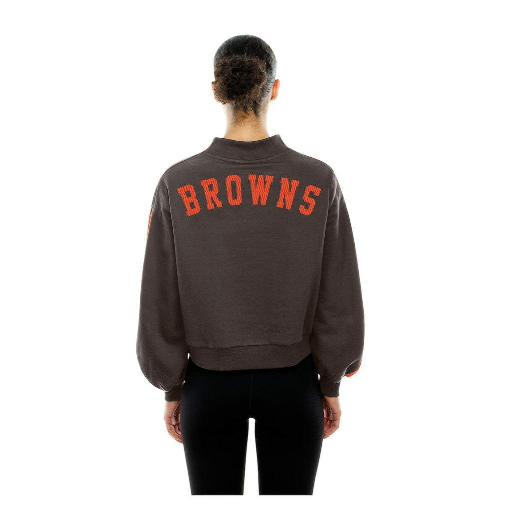 Cleveland Browns New Era Women's Sport Night Mock Neck Balloon Sleeve Pullover Sweatshirt - Brown Pullover