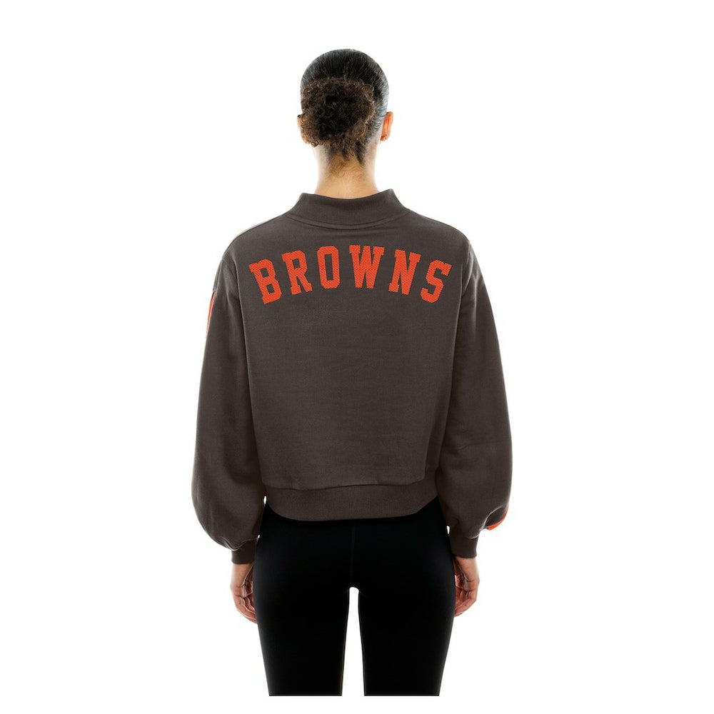Cleveland Browns New Era Women's Sport Night Mock Neck Balloon Sleeve Pullover Sweatshirt - Brown Pullover