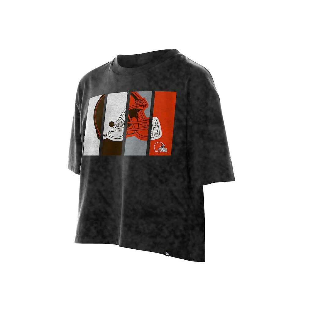 Cleveland Browns New Era Women's Boxy Cropped Sport Night Mineral Wash T-Shirt - Black T-shirts