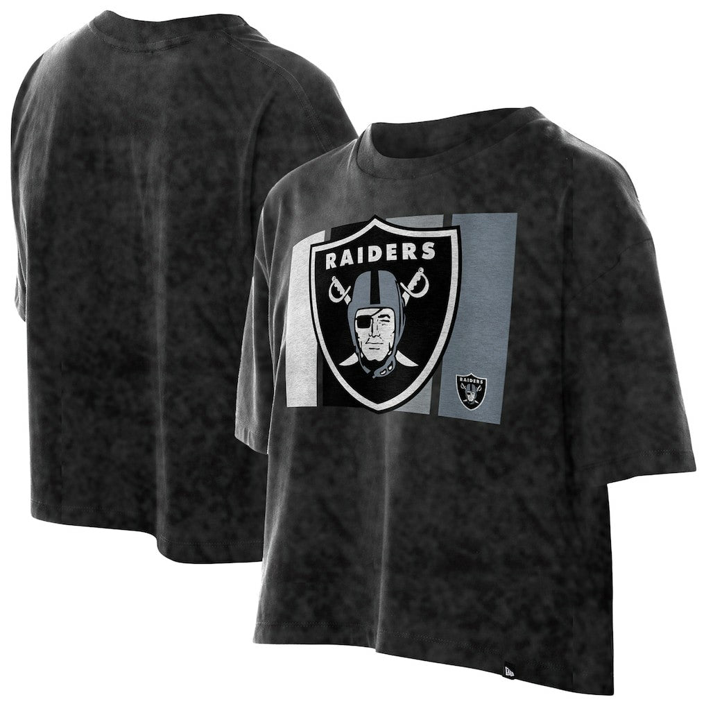 Las Vegas Raiders New Era Women's Boxy Cropped Sport Night Mineral Wash T-Shirt - Black T-shirts