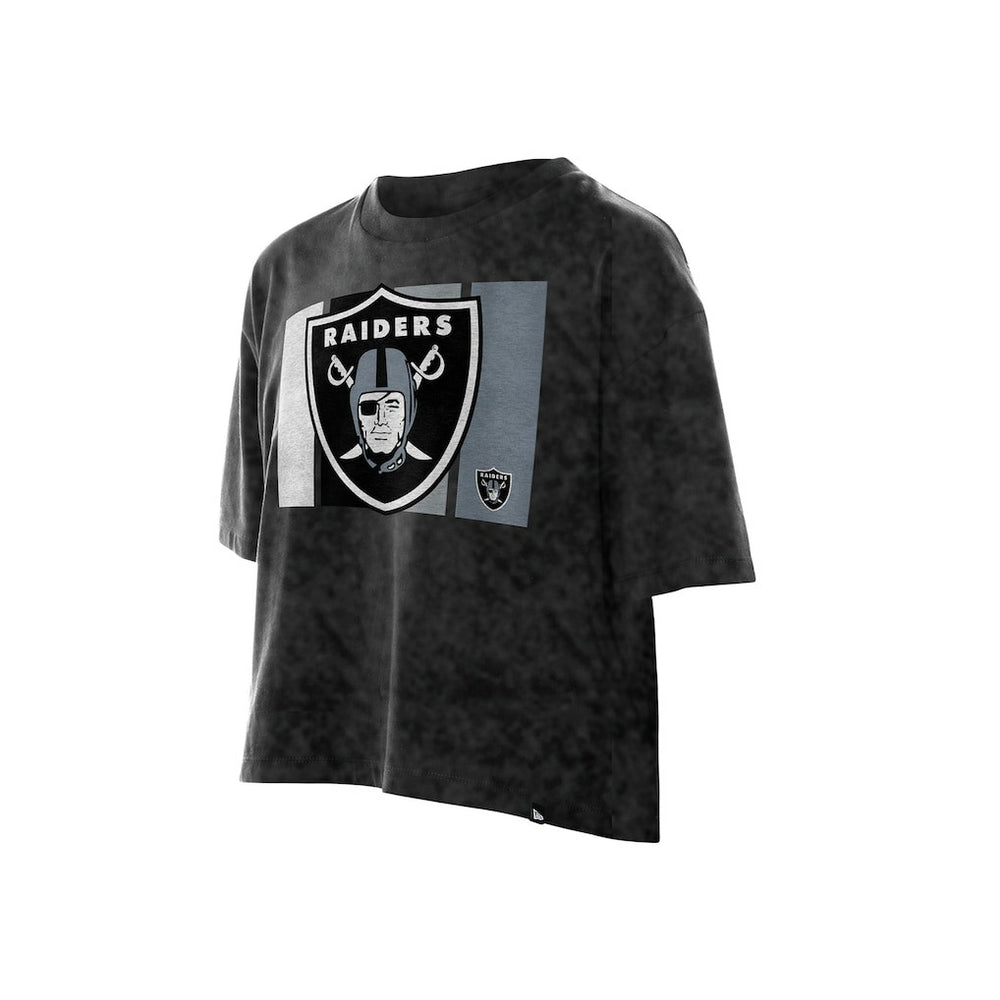 Las Vegas Raiders New Era Women's Boxy Cropped Sport Night Mineral Wash T-Shirt - Black T-shirts