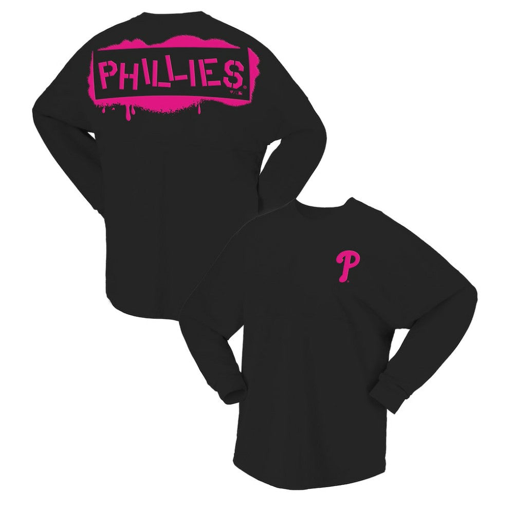 Philadelphia Phillies Fanatics Women's Neon Jersey Long Sleeve T-Shirt - Black Jerseys