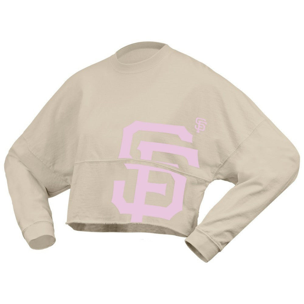 San Francisco Giants Fanatics Women's Floral Preppy Cropped Long Sleeve T-Shirt - Cream T-shirts