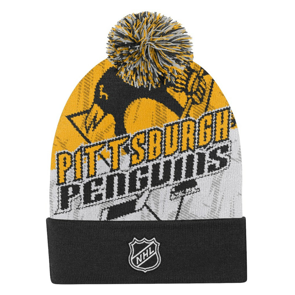 Pittsburgh Penguins Outerstuff Youth New Edge Cuffed Knit Hat with Pom - Black | US 202603228