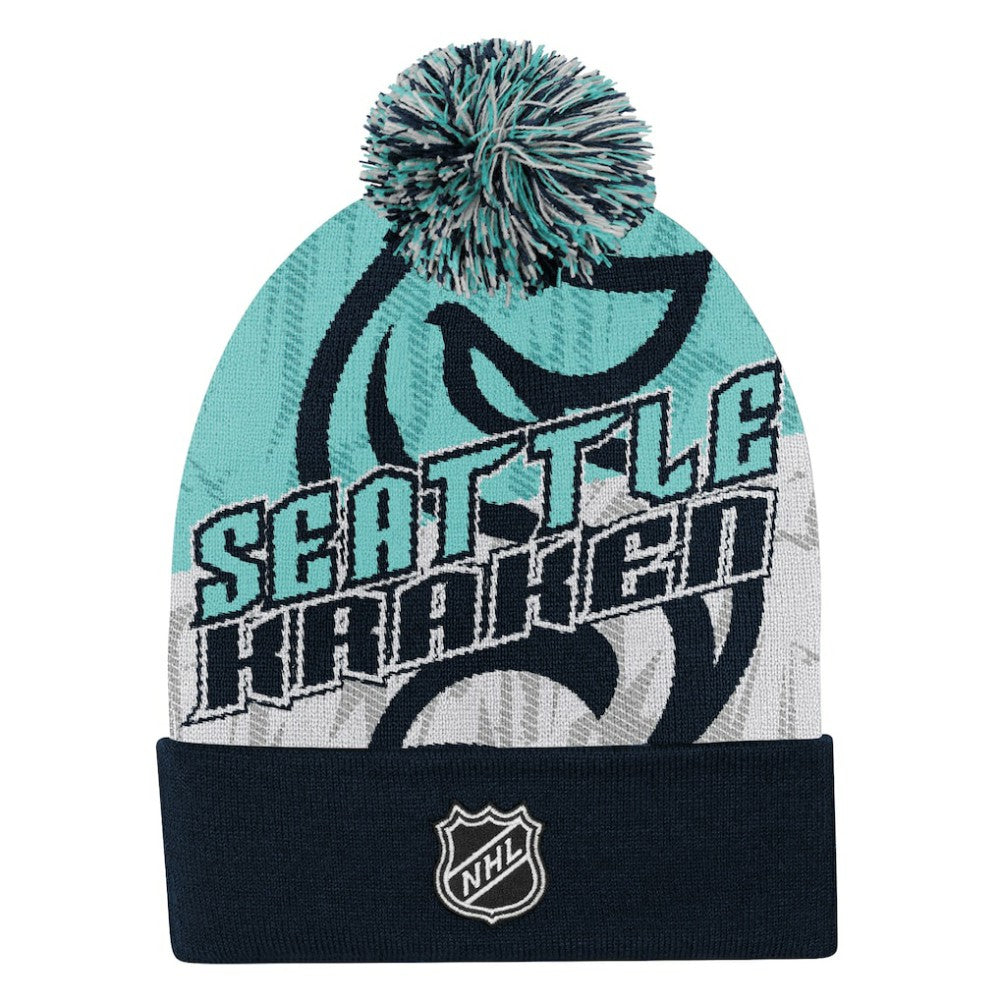 Seattle Kraken Outerstuff Youth New Edge Cuffed Knit Hat with Pom - Navy | US 202603229