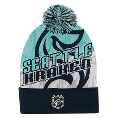 Seattle Kraken Outerstuff Youth New Edge Cuffed Knit Hat with Pom - Navy | US 202603229