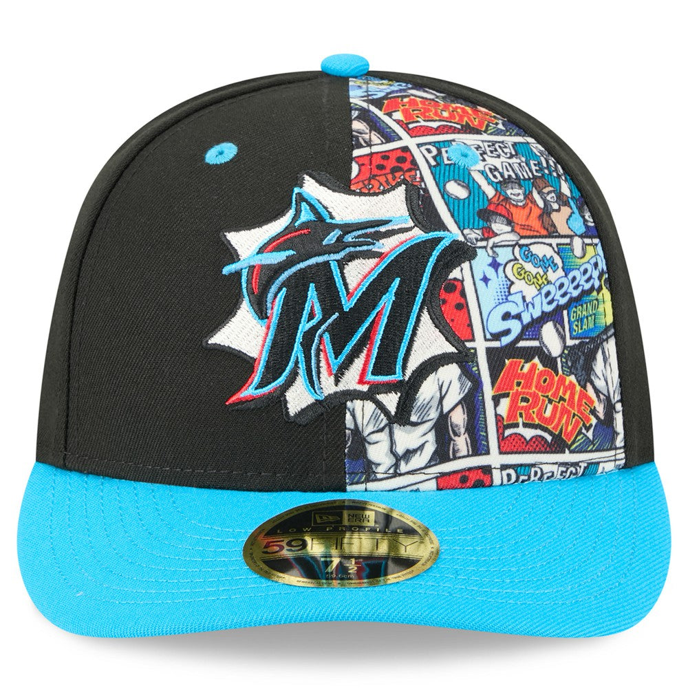 Miami Marlins New Era 2025 MLB Diamond Hero Edition Low Profile 59FIFTY Fitted Hat - Black/Blue Hats