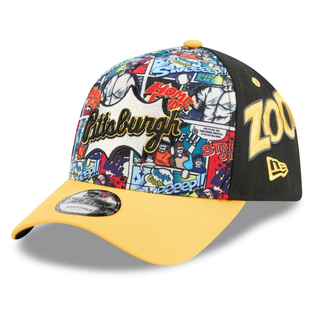 Pittsburgh Pirates New Era 2025 MLB Diamond Hero Edition A-Frame 9FORTY Adjustable Hat - Black/Gold Hats