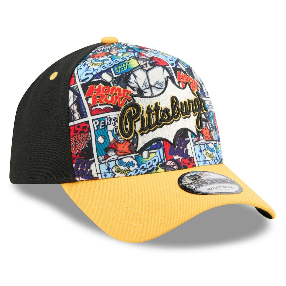 Pittsburgh Pirates New Era Youth 2025 MLB Diamond Hero Edition A-Frame 9FORTY Adjustable Hat - Black/Gold Hats