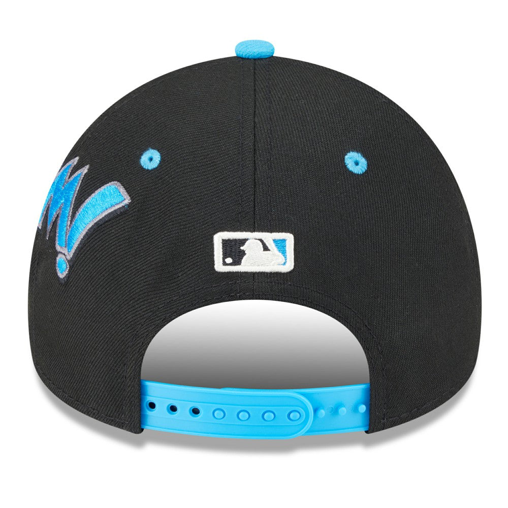 Miami Marlins New Era Youth 2025 MLB Diamond Hero Edition A-Frame 9FORTY Adjustable Hat - Black/Blue Hats