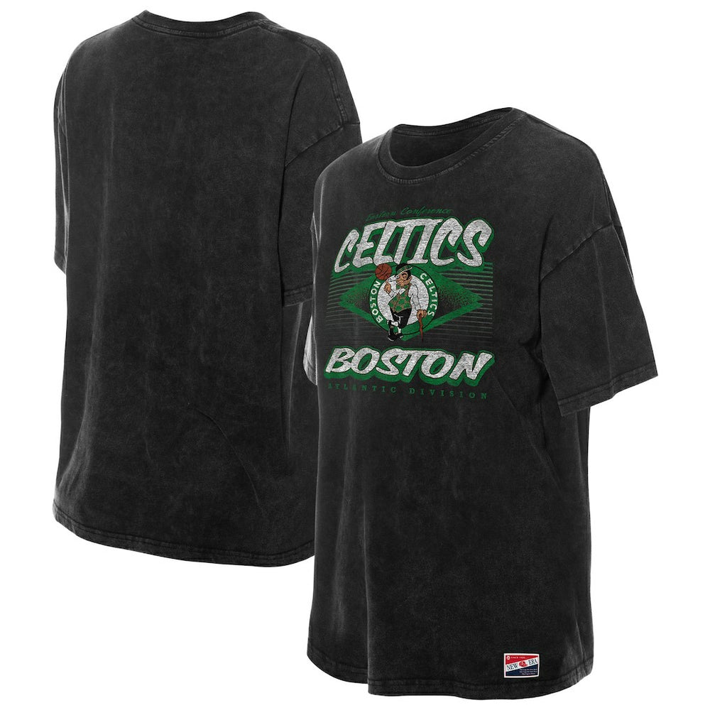 Boston Celtics Women's Throwback Mineral Wash Oversized T-Shirt Black - New Era