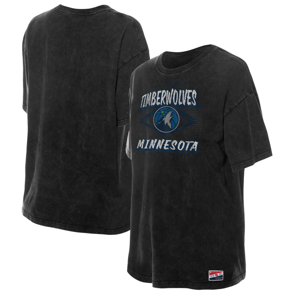 Minnesota Timberwolves Women's Throwback Mineral Wash Oversized T-Shirt Black - New Era outlet