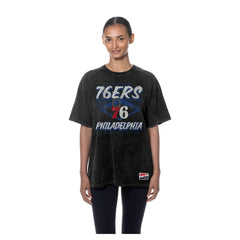 Philadelphia 76ers Women's Throwback Mineral Wash Oversized T-Shirt Black - New Era