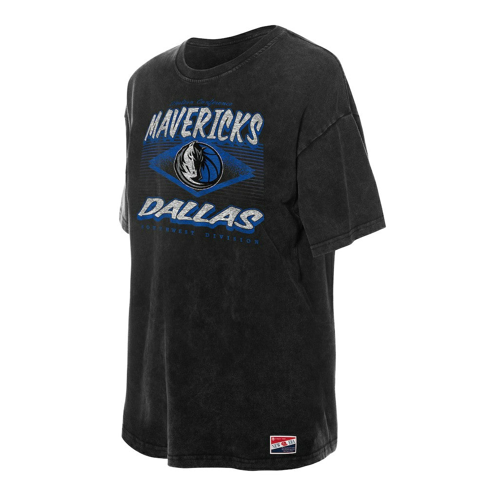 Dallas Mavericks Women's Throwback Mineral Wash Oversized T-Shirt Black - New Era