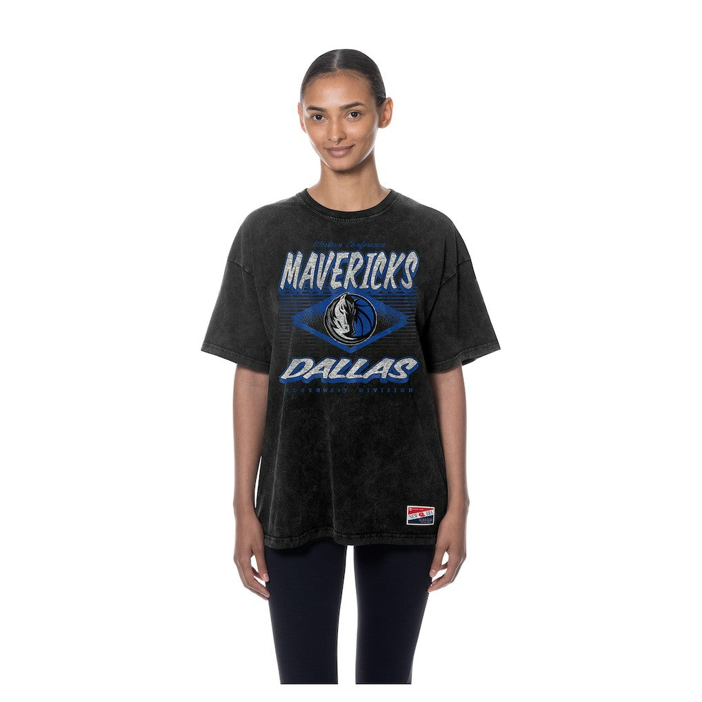 Dallas Mavericks Women's Throwback Mineral Wash Oversized T-Shirt Black - New Era