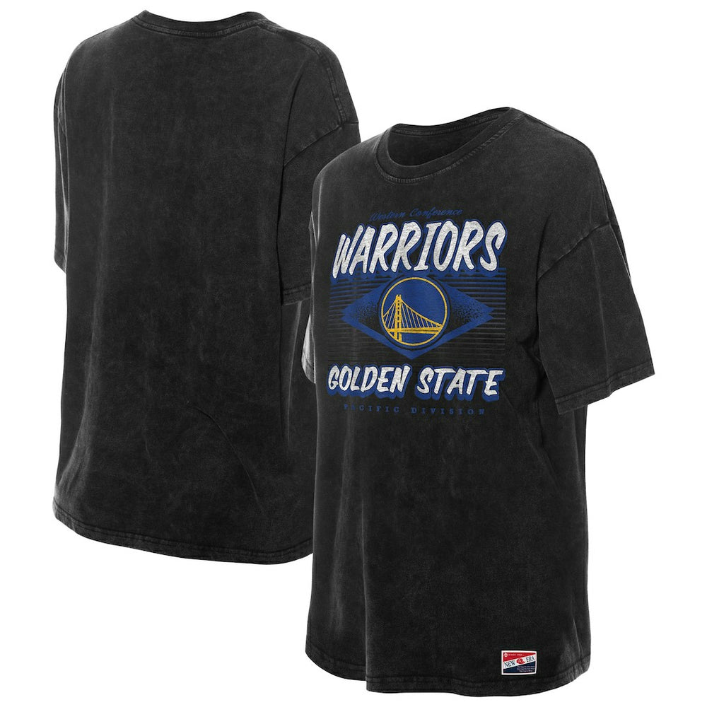 Golden State Warriors Women's Throwback Mineral Wash Oversized T-Shirt Black - New Era